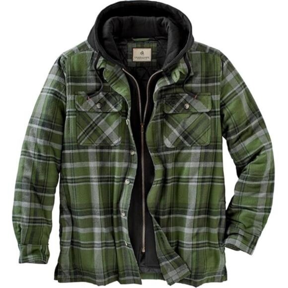 Mens Plaid Flannel Shirt Jacket Quilted Insulated Hooded Work Outdoors Coat - Picture 7 of 7